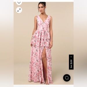 Lulus Maxi Dress Floral Pink Womens Large Wedding Baby Shower Tiered